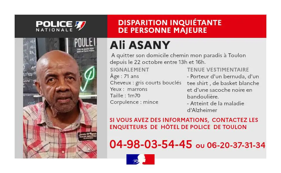 Ali Asany disparition homme 71 ans disparition