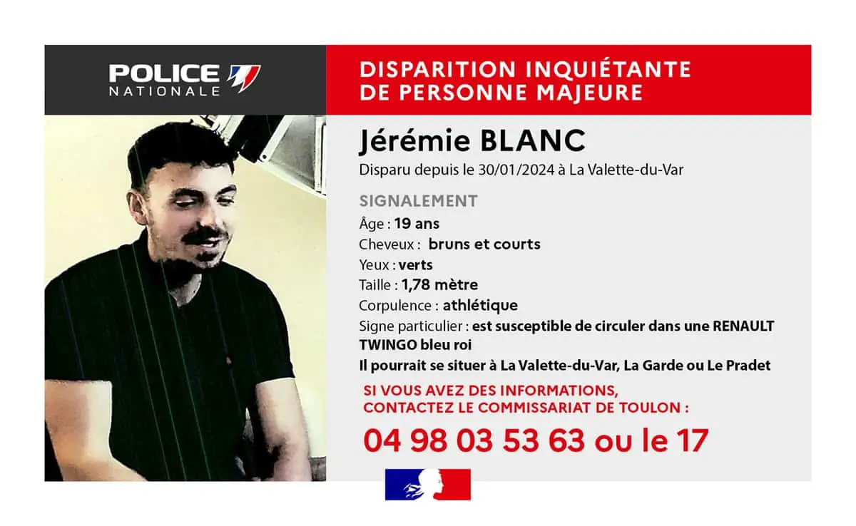 disparition Jérémie Blanc jeune homme disparu