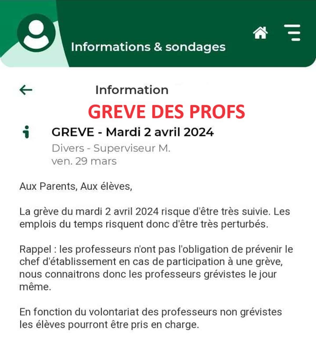 greve parent proF PRONOTE
