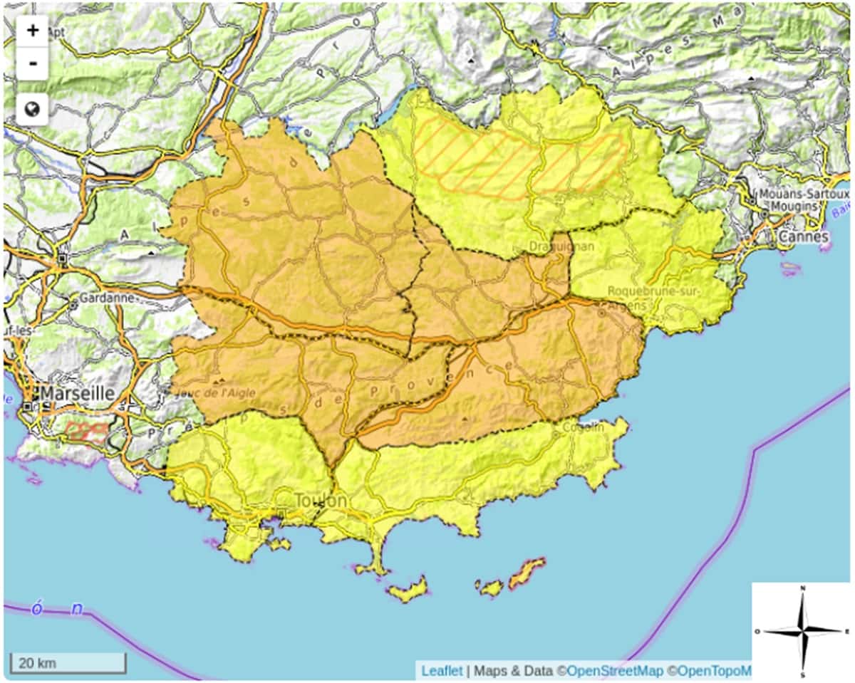 CARTE MASSIFS AOUT 2024 feux de forêt 7 août