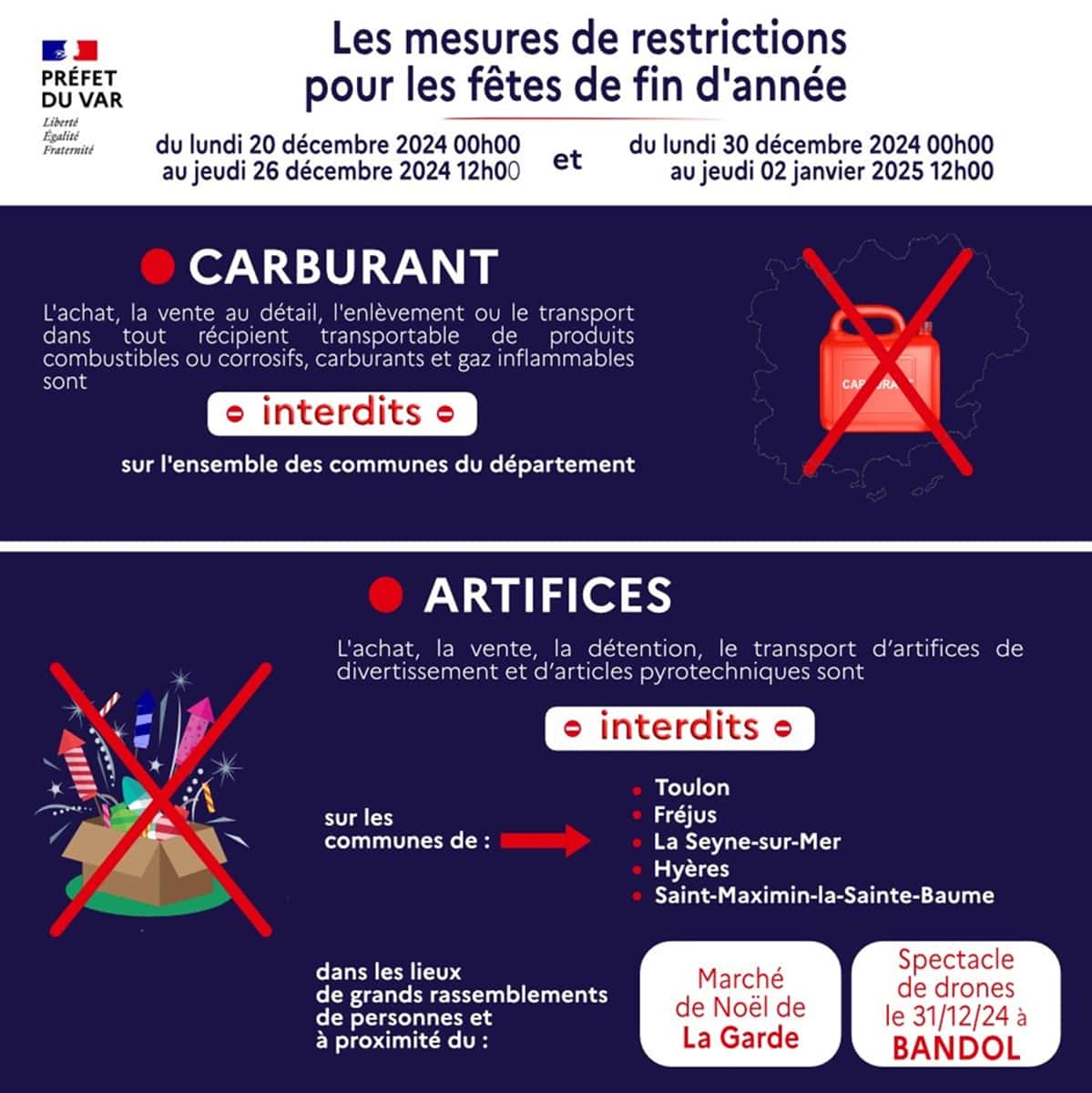 Restrictions préfectorales dans le Var pour les fêtes de fin d’année