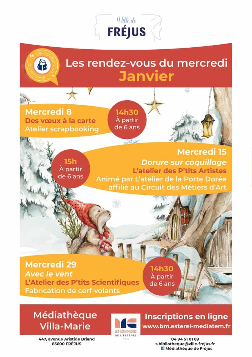 Ateliers enfants Médiathèque Fréjus janvier 2025