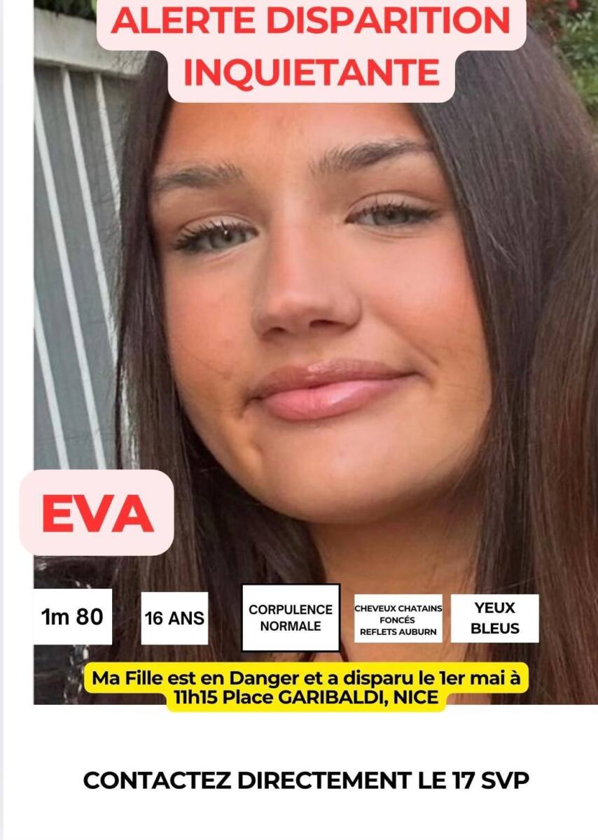 Disparition Eva Nice 1er mai
